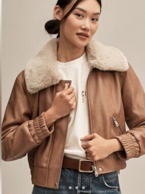 Anthropologie Avec Les Filles Faux Leather Fur Aviator Jacket